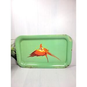 Mid Century Modern Green Lap Tray Serving TV, Parrot Florida Room Decor